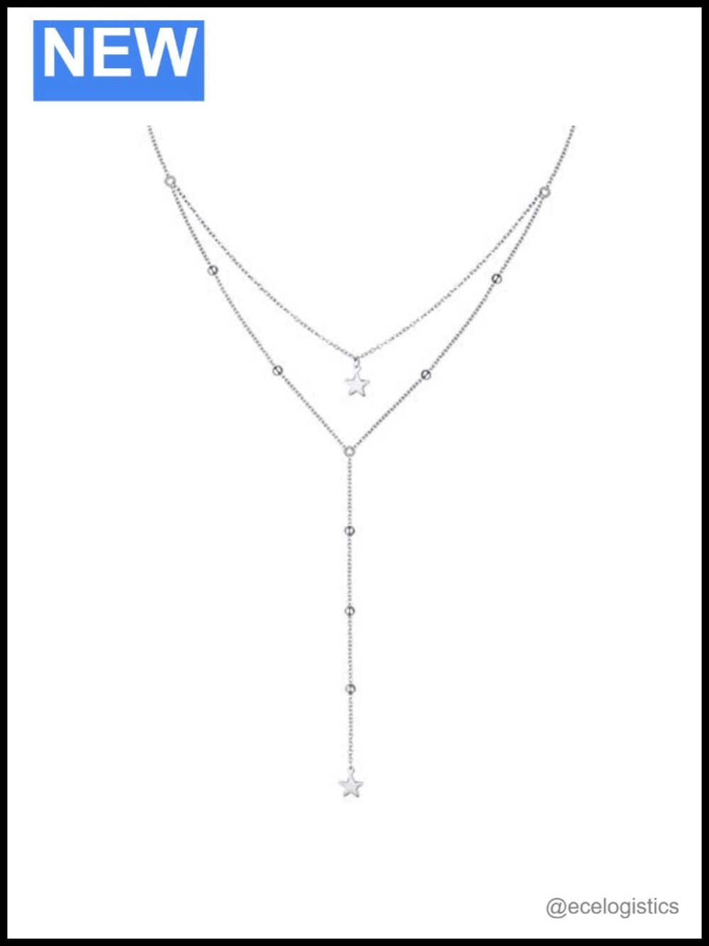 S925 Sterling Silver Layered Y Necklace Double Chain Bead Star